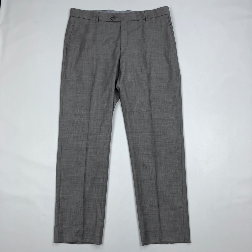 Ballin Mens Super 120s Wool Dress Pants Grey Flat Front Trousers 36 x 30